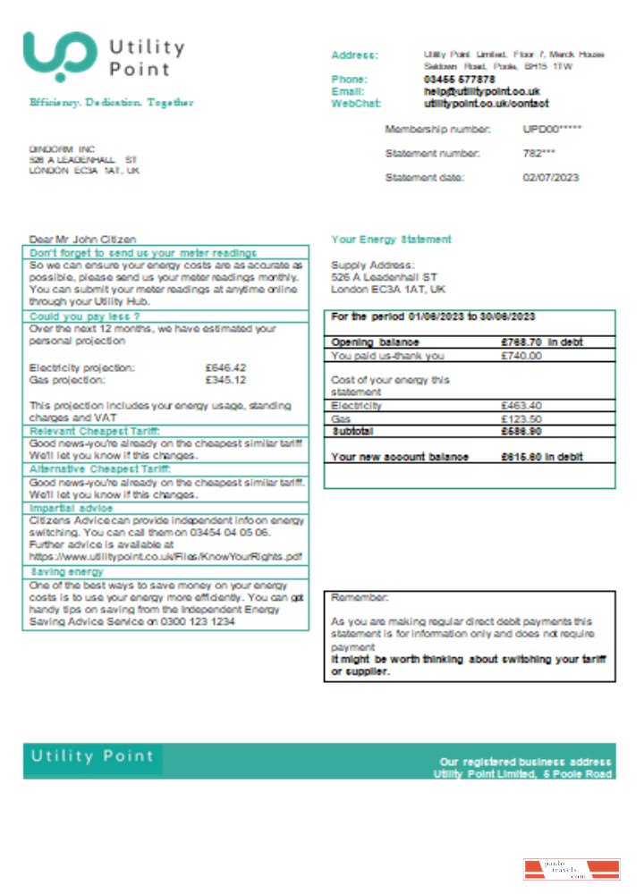 Utility Point utility business bill, SCR PSD template